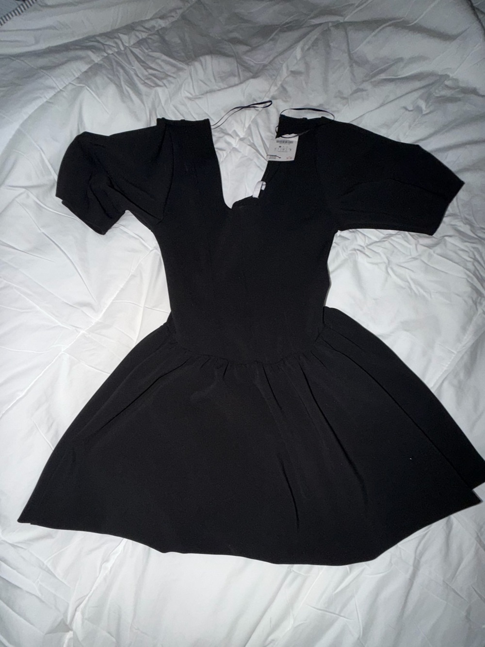 Zara Black Puff-Sleeve Mini Dress